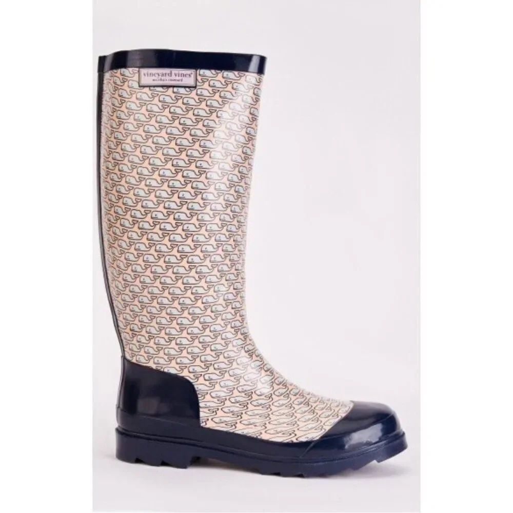 Vineyard Vines Women Whale Print Knee High Rain Boots Size 9